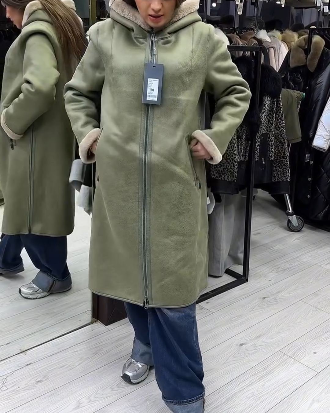 Fashion Casual Sage Green Shearling Coat
