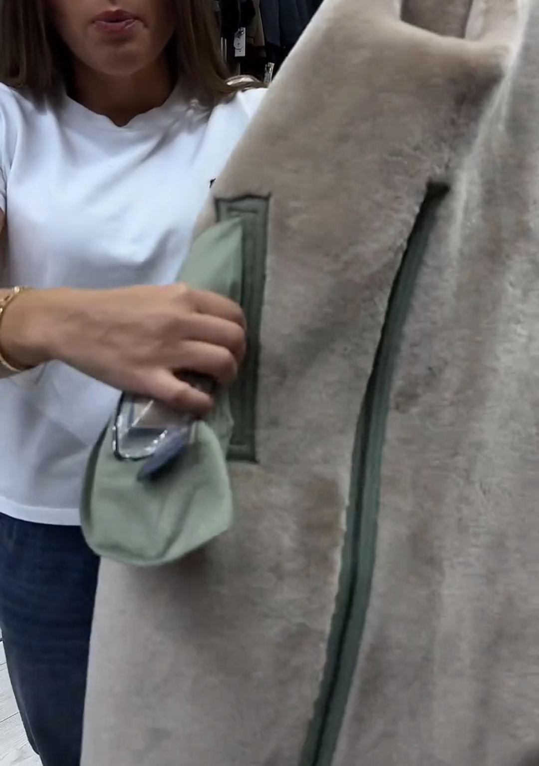 Fashion Casual Sage Green Shearling Coat