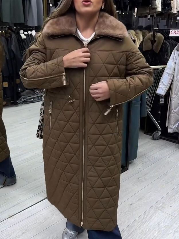 Fashion Office Brown Quilted Down Coat
