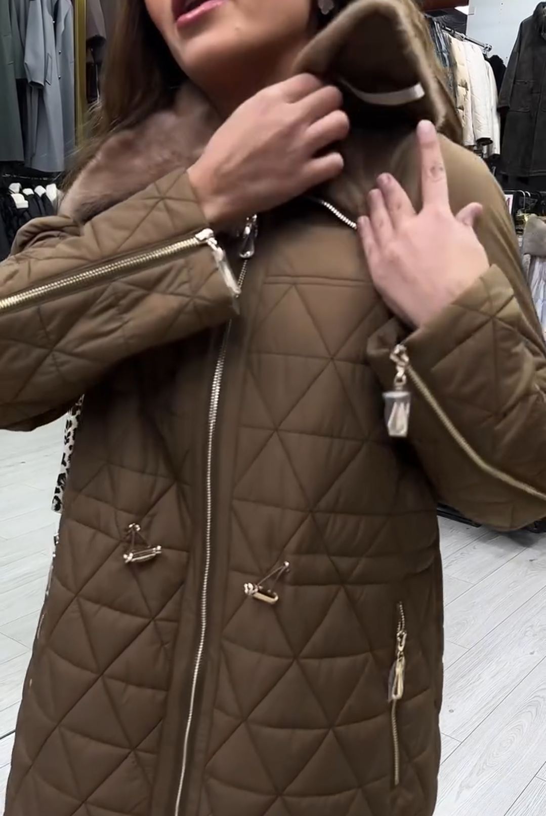 Fashion Office Brown Quilted Down Coat