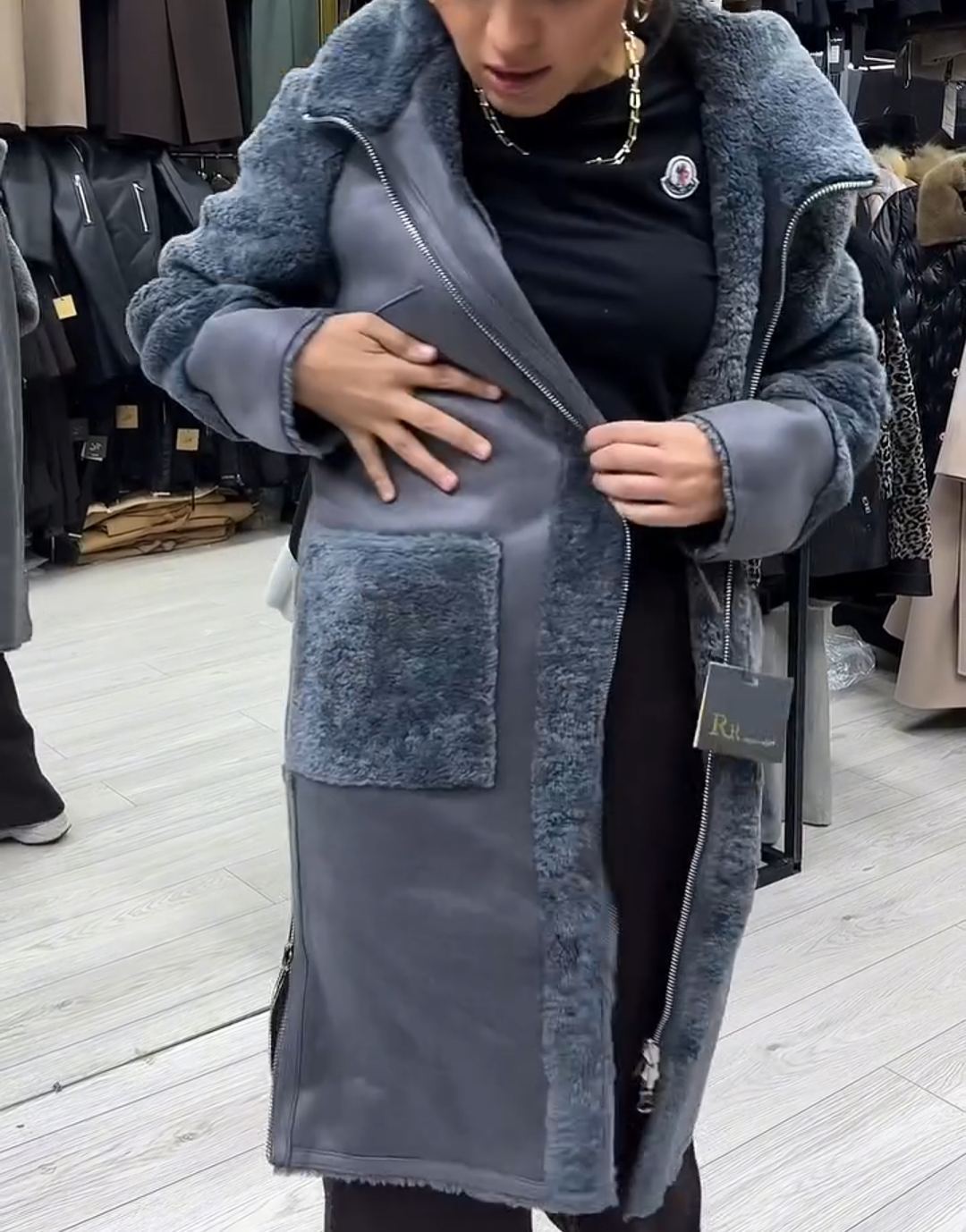 Light Luxury Casual Reversible Gray Shearling Coat