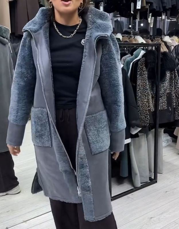 Light Luxury Casual Reversible Gray Shearling Coat