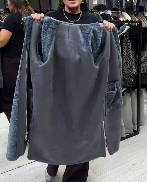 Light Luxury Casual Reversible Gray Shearling Coat