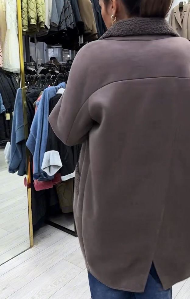 Elegant Office Reversible Taupe Shearling Coat