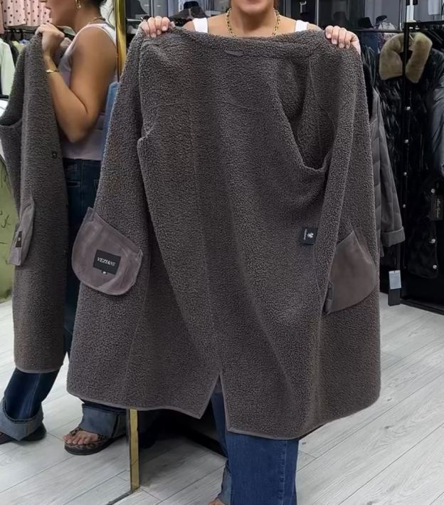 Elegant Office Reversible Taupe Shearling Coat