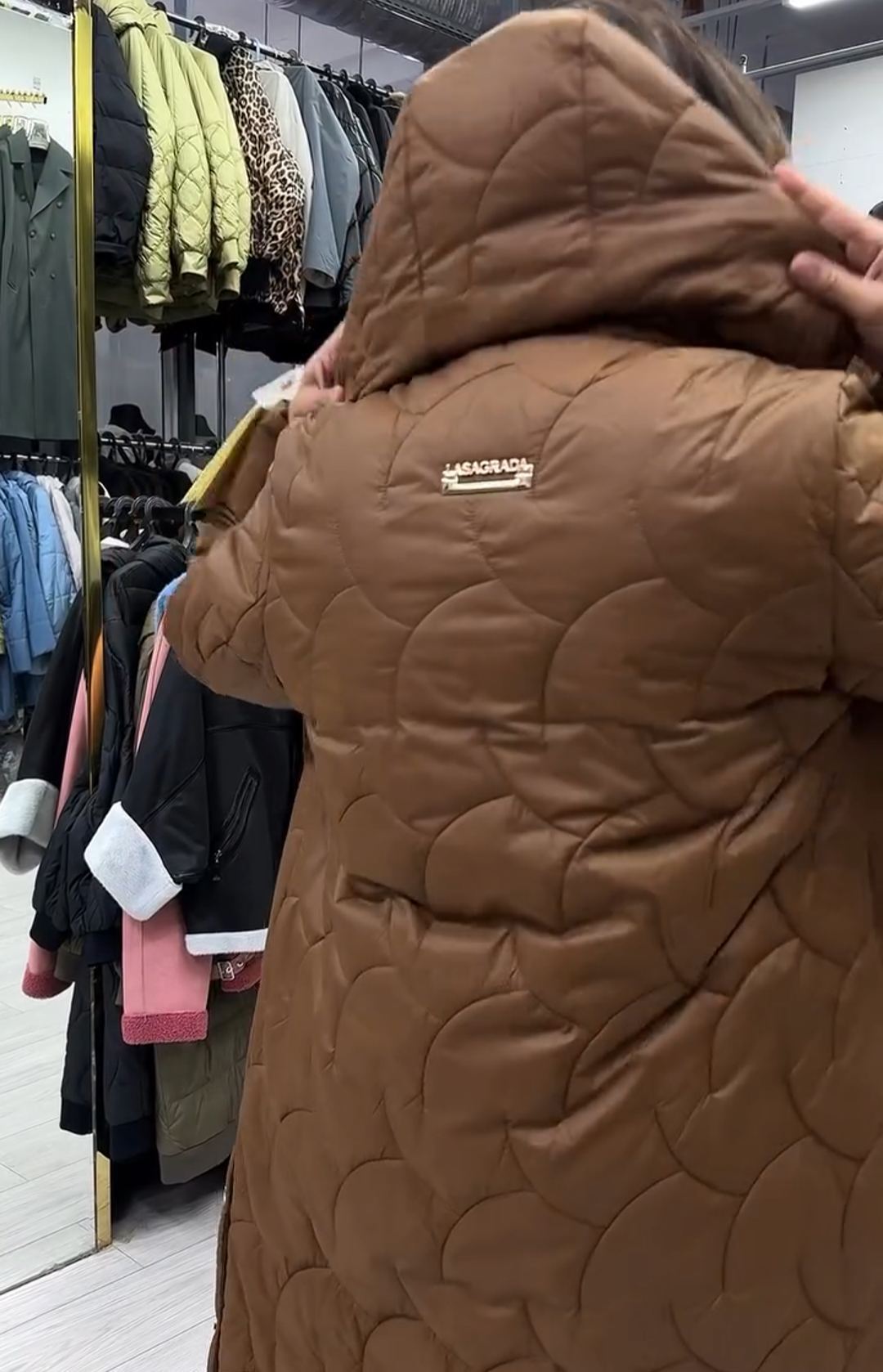 Fashion Waist-Tie Brown Quilted Down Coat