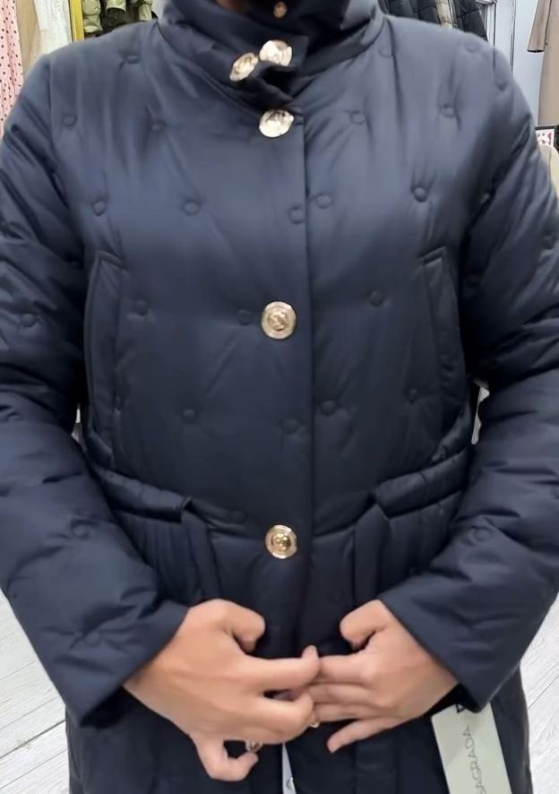 Vintage Gold-Button Black Full-Length Down Coat