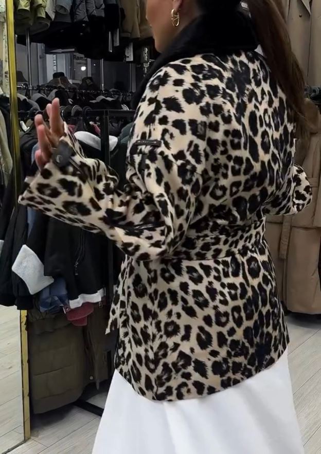 Urban Edgy Leopard Print Coat with Waist Belt
