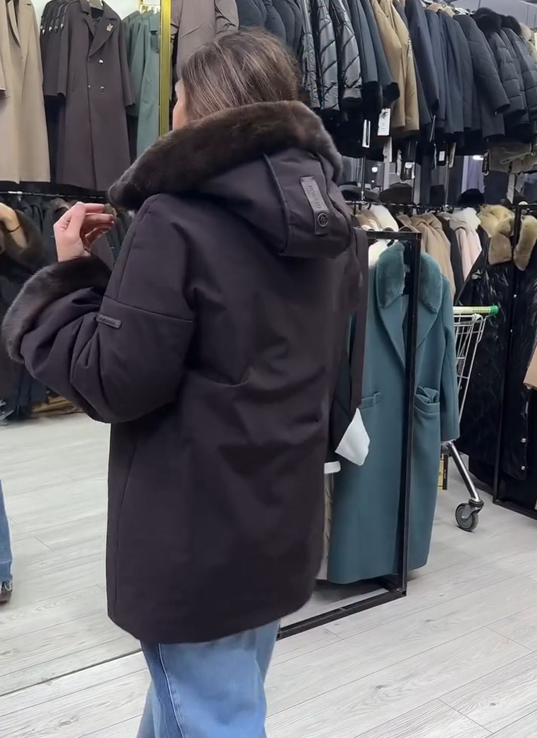 Urban Casual Dark Brown Down Coat with Waist Belt