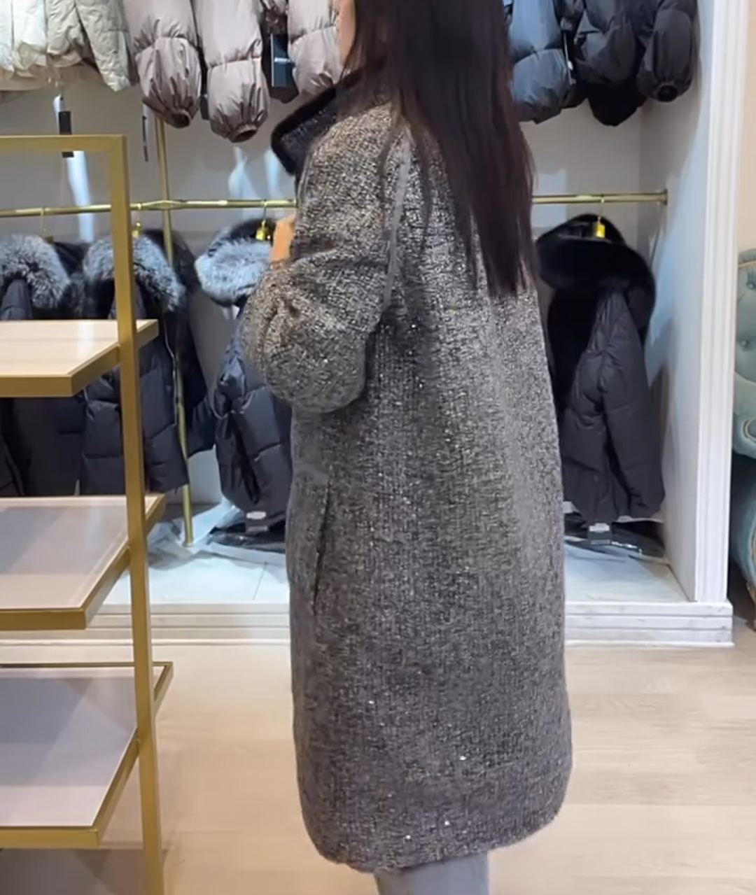 Light Luxury Reversible Tweed & Faux Fur Coat
