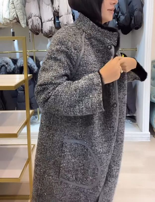 Light Luxury Reversible Tweed & Faux Fur Coat