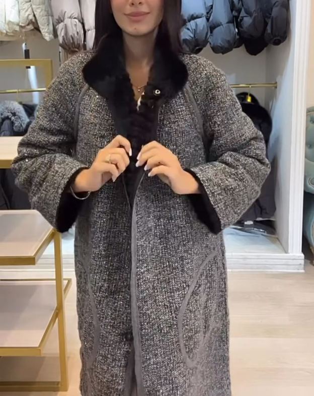 Light Luxury Reversible Tweed & Faux Fur Coat