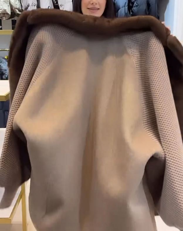 Fashion Textured Brown Faux Fur-Knit Coat