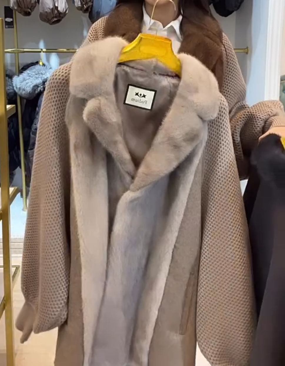 Fashion Textured Brown Faux Fur-Knit Coat