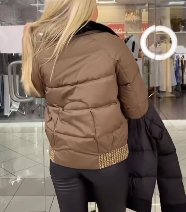 Textured Panel Brown Puffer Jacket with Faux Fur Collar