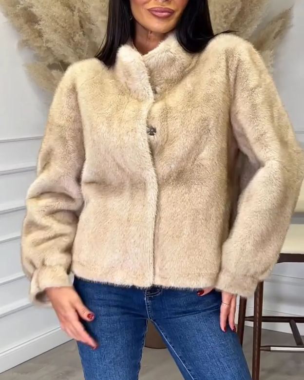 Elegant Daily Beige Faux Fur Short Coat