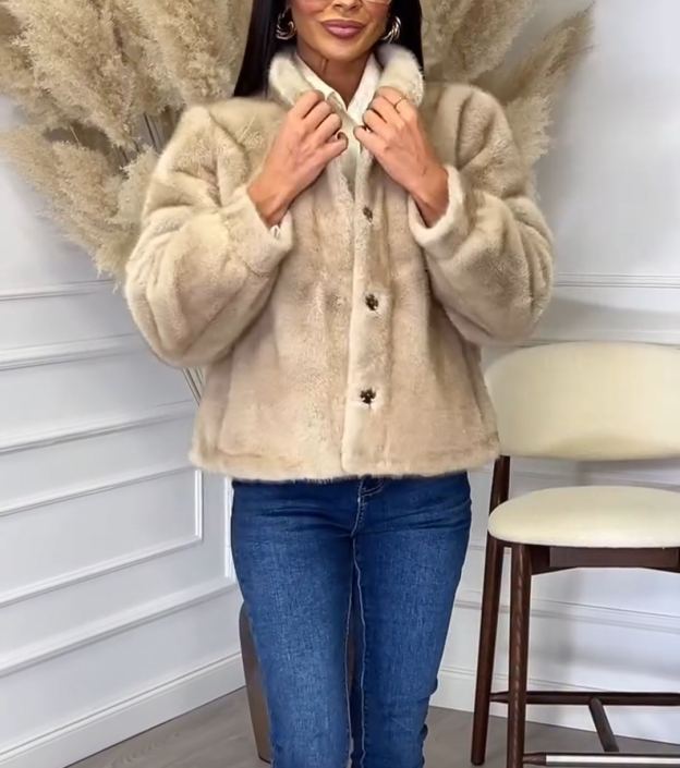 Elegant Daily Beige Faux Fur Short Coat