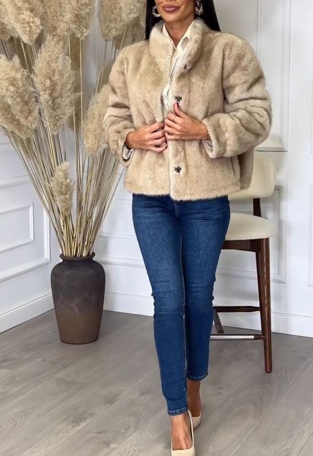 Elegant Daily Beige Faux Fur Short Coat
