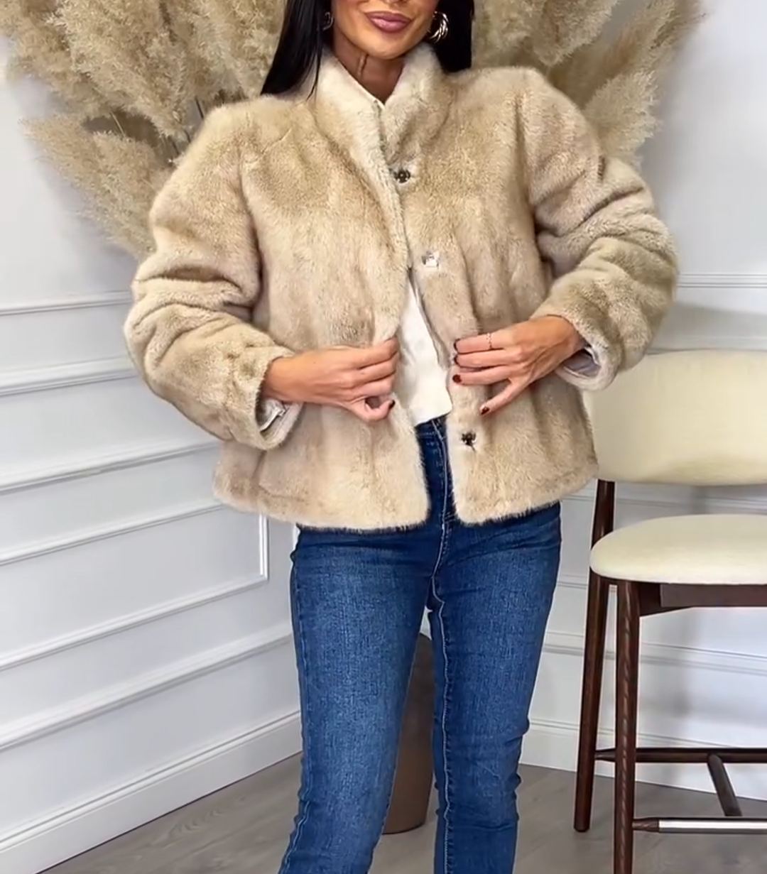 Elegant Daily Beige Faux Fur Short Coat