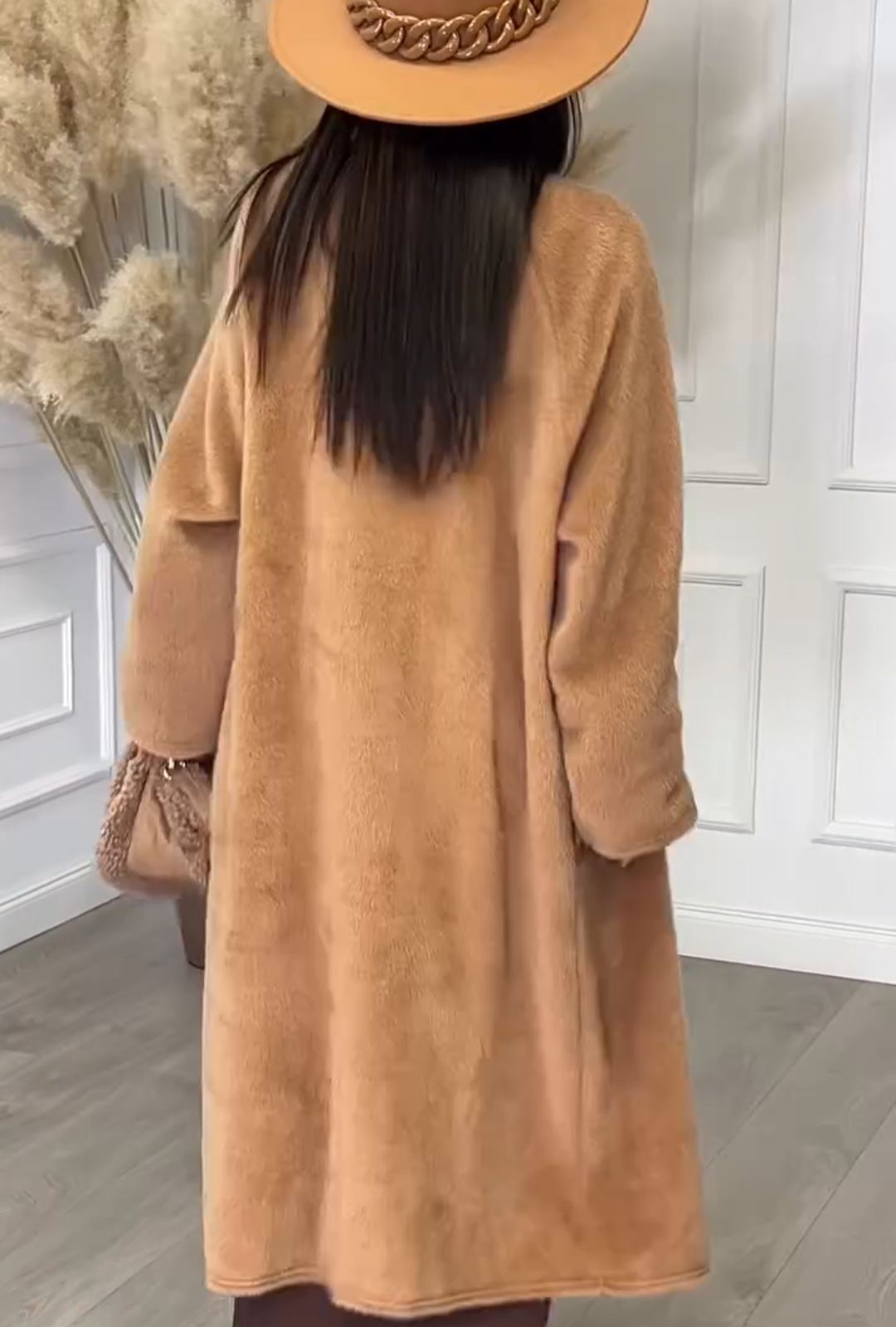 Light Luxury Decorative Camel Faux Fur Long Coat