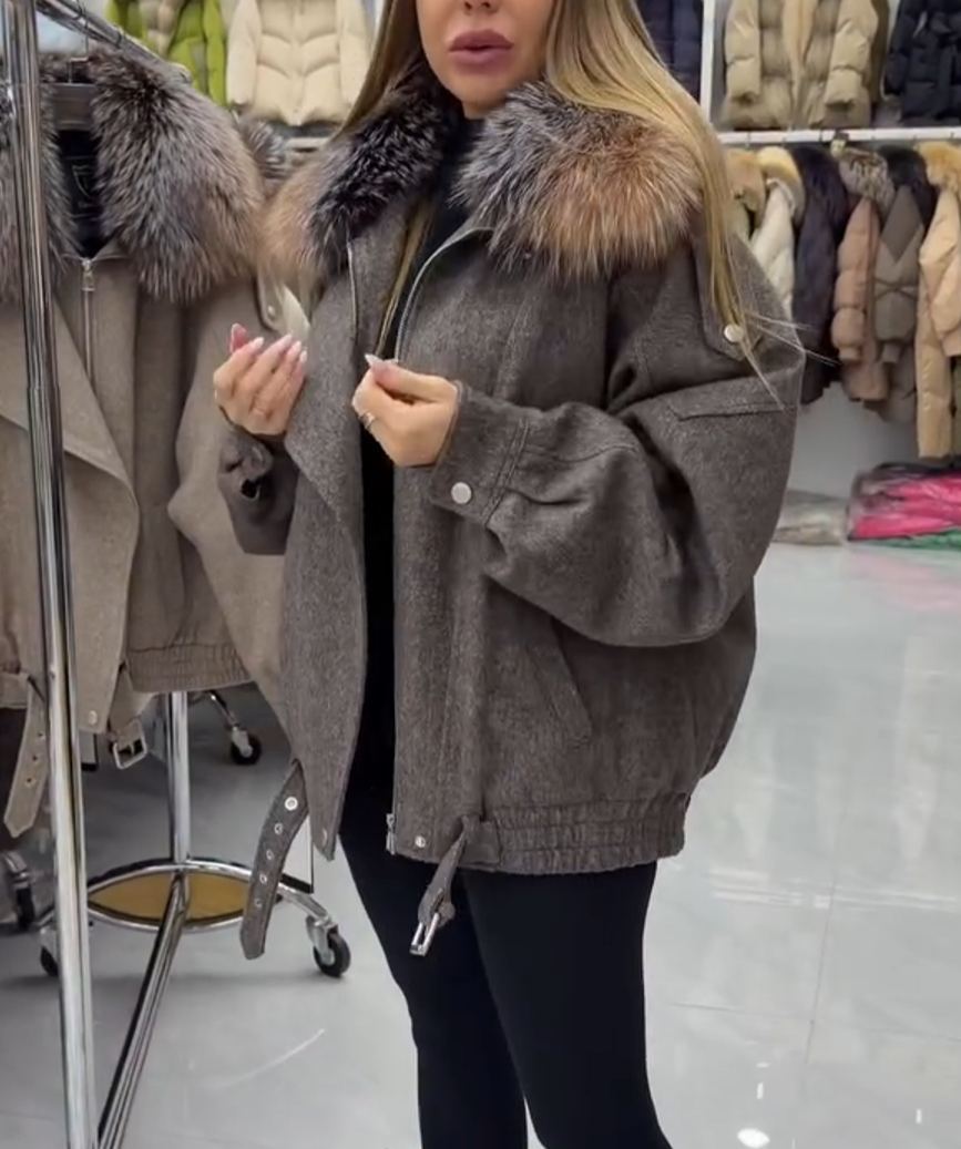 Urban Utility Gray Wool-Blend Jacket with Padded Lining