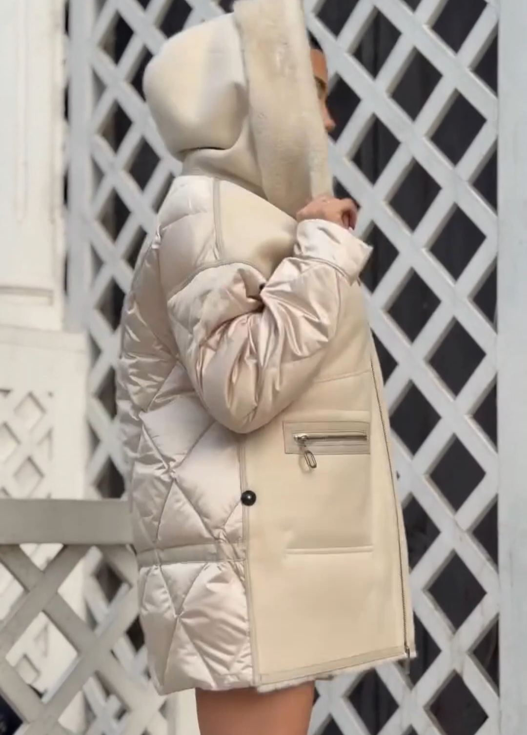 Reversible Luxury Beige Down Jacket