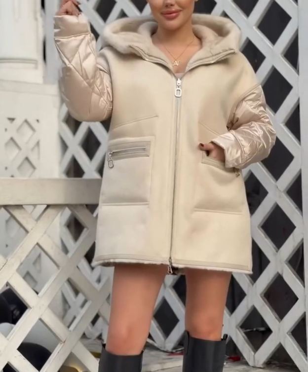Reversible Luxury Beige Down Jacket