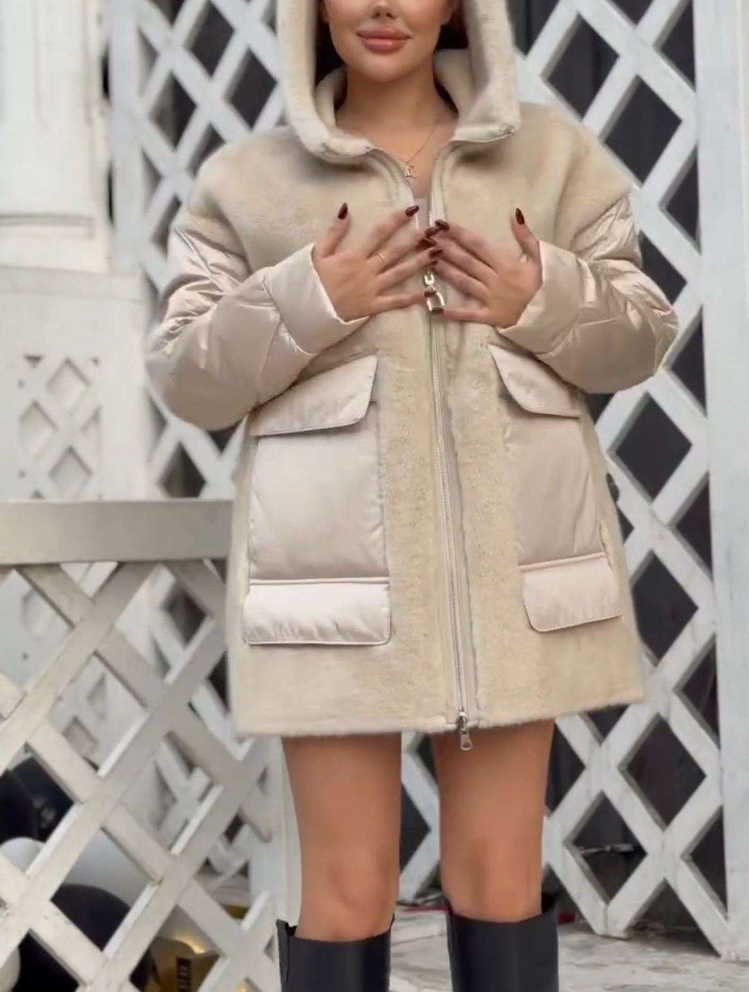 Reversible Luxury Beige Down Jacket