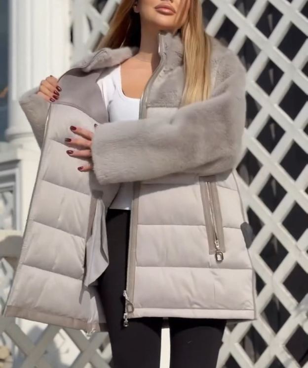 Reversible Mixed-Texture Gray Down Jacket