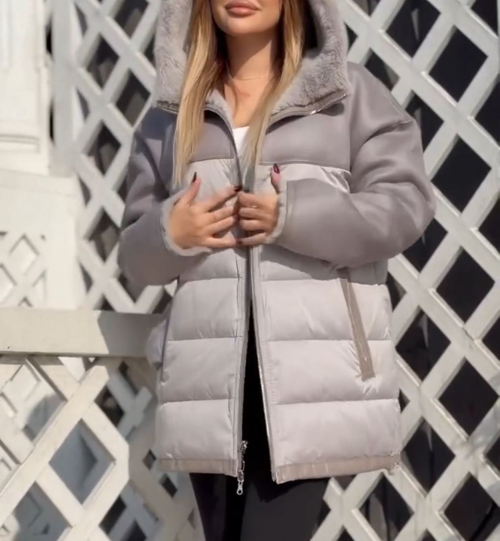 Reversible Mixed-Texture Gray Down Jacket