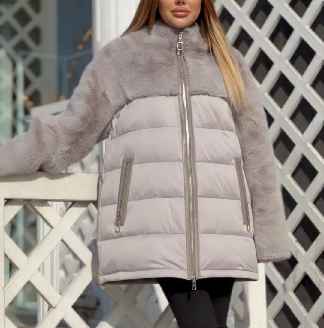 Reversible Mixed-Texture Gray Down Jacket