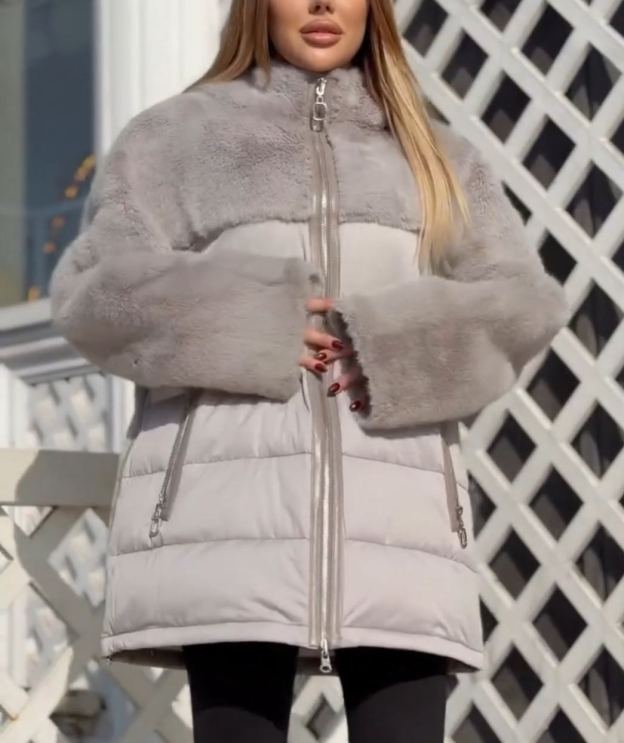 Reversible Mixed-Texture Gray Down Jacket