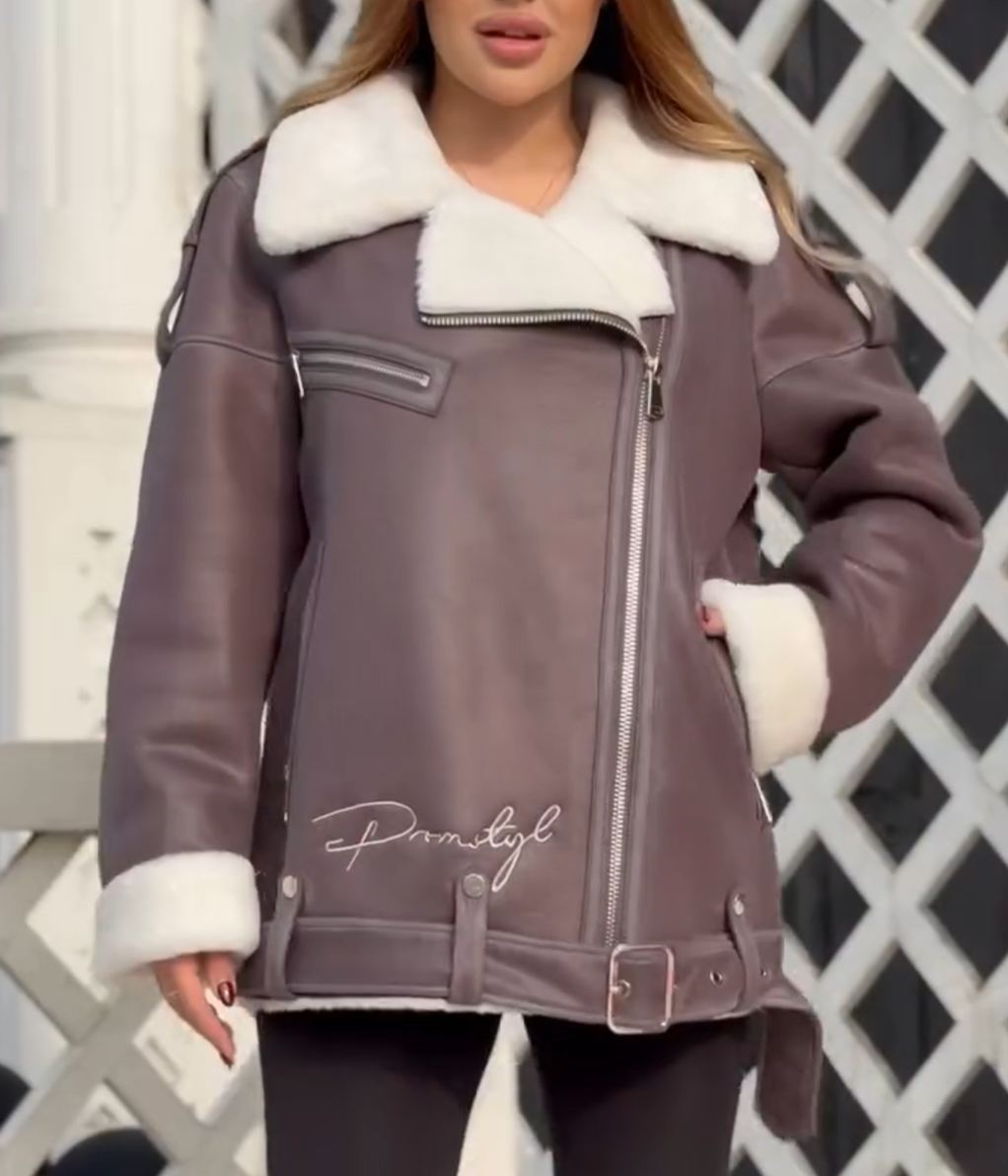 Fashion Lace-Up Full Shearling-Lined Moto Jacket