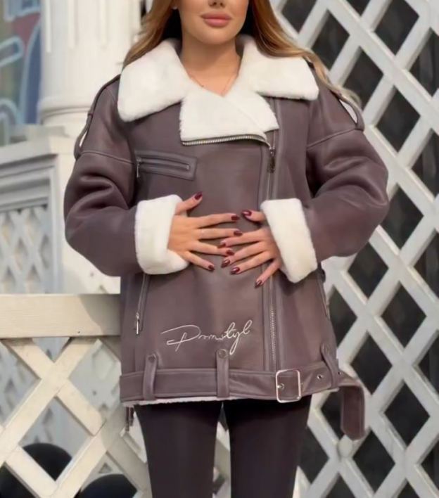 Fashion Lace-Up Full Shearling-Lined Moto Jacket