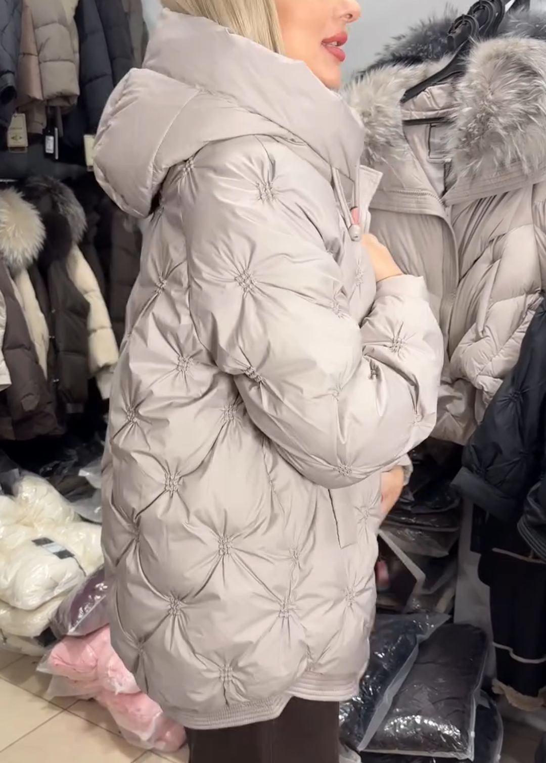 Star-Stitch Quilted Down Jacket