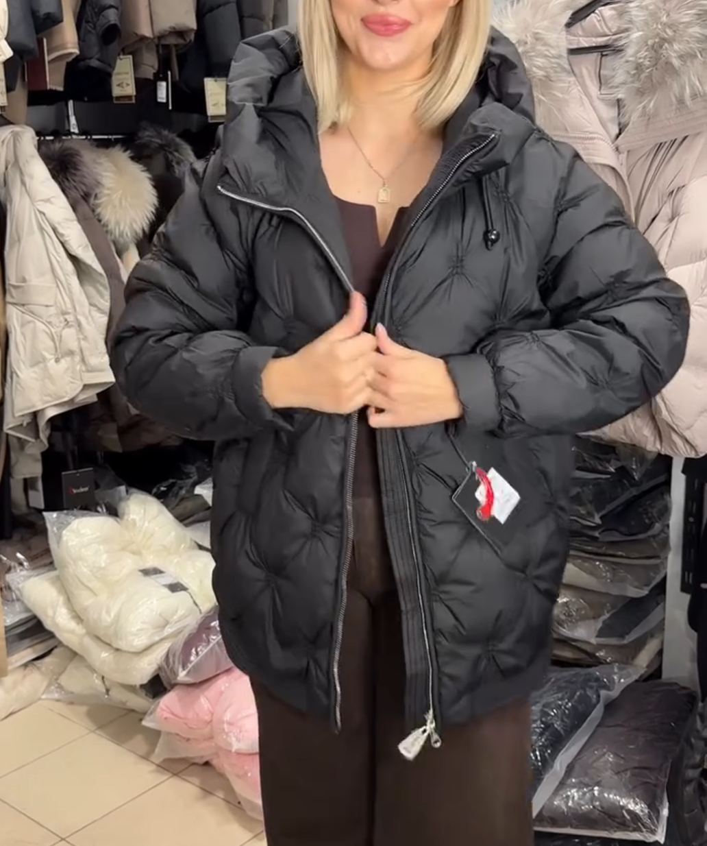 Star-Stitch Quilted Down Jacket