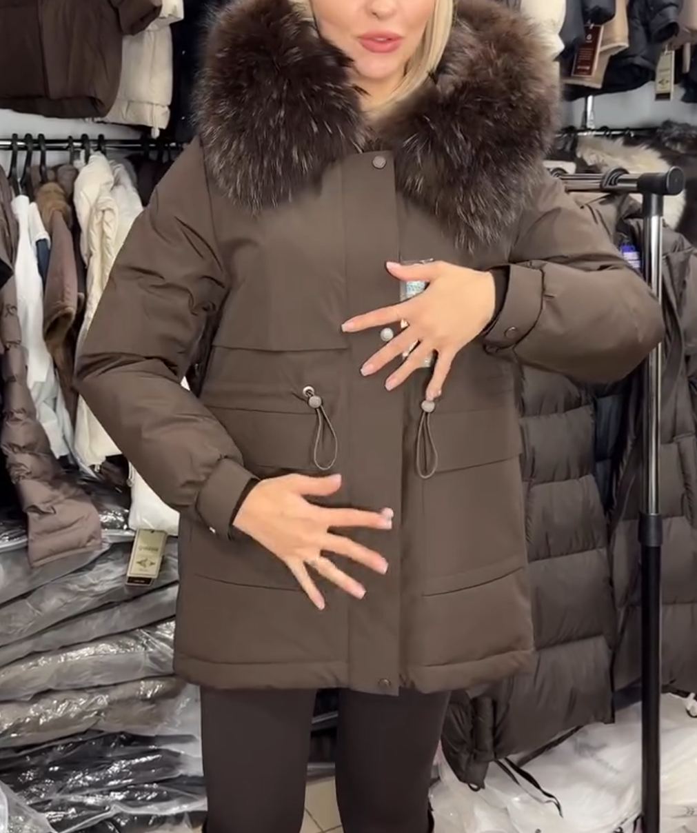 Multi-Color Fur Collar Waist-Tie Parka