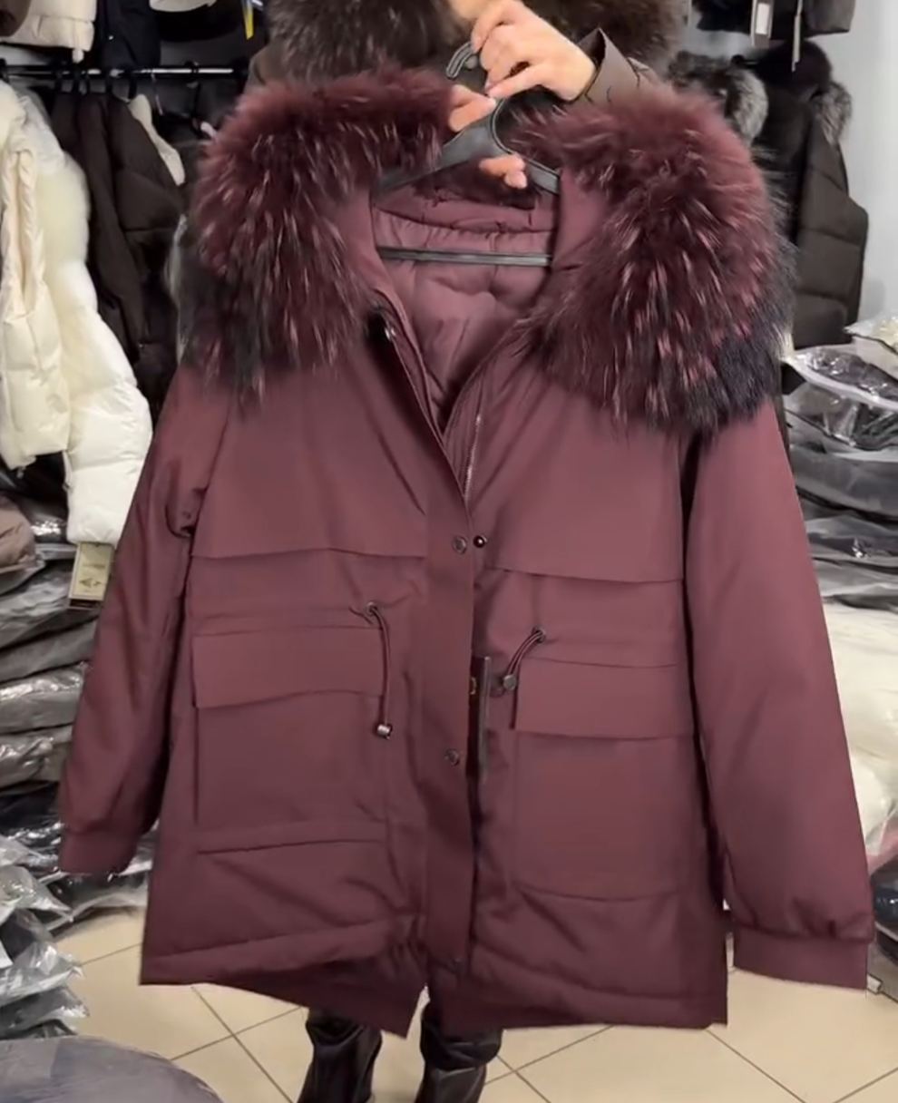 Multi-Color Fur Collar Waist-Tie Parka