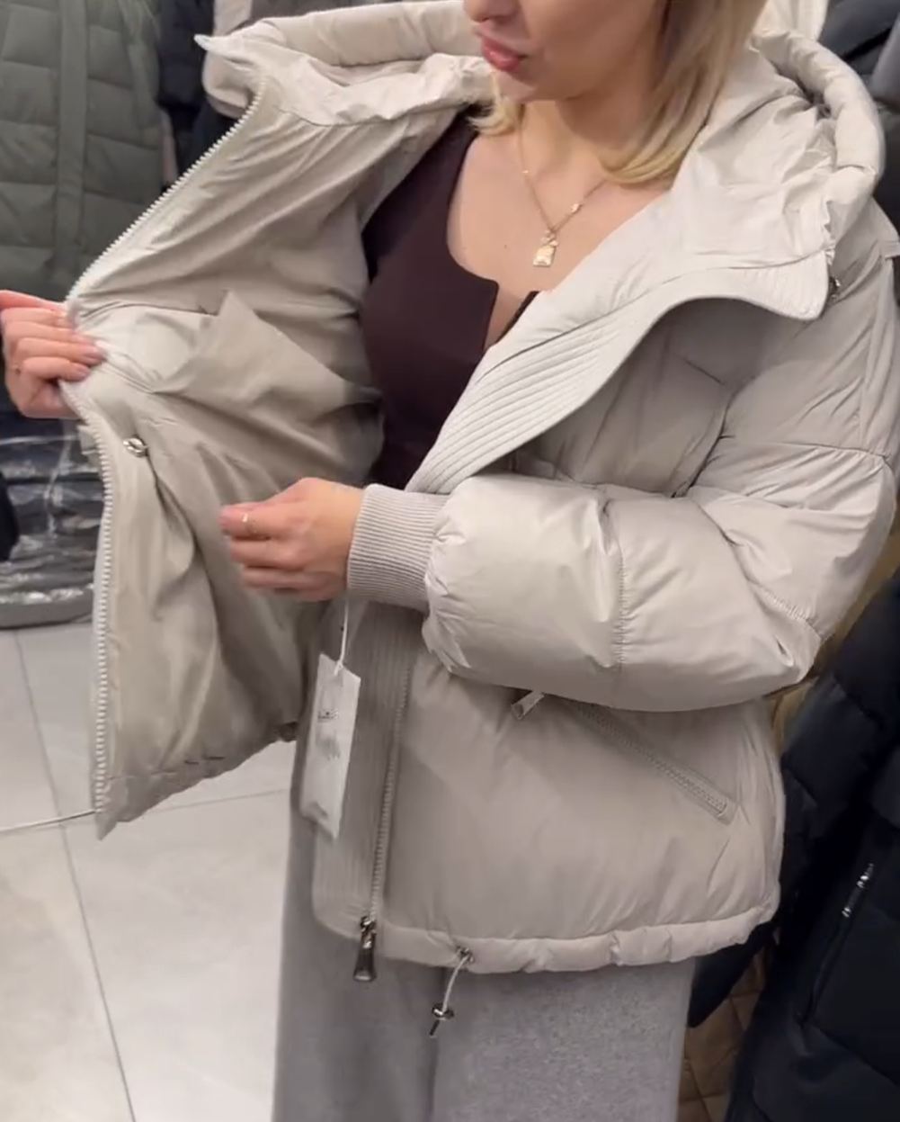 Drawstring-Waist Down Jacket