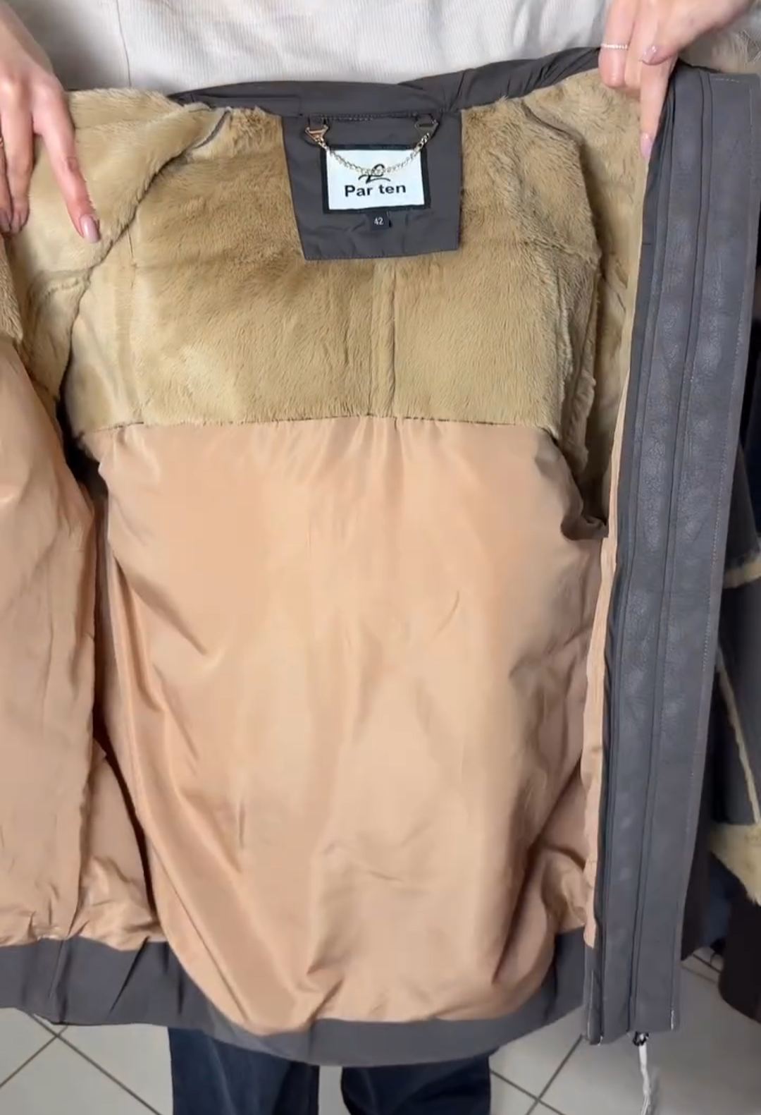 Fashion Suede-Like Fur-Detail Gray Parka