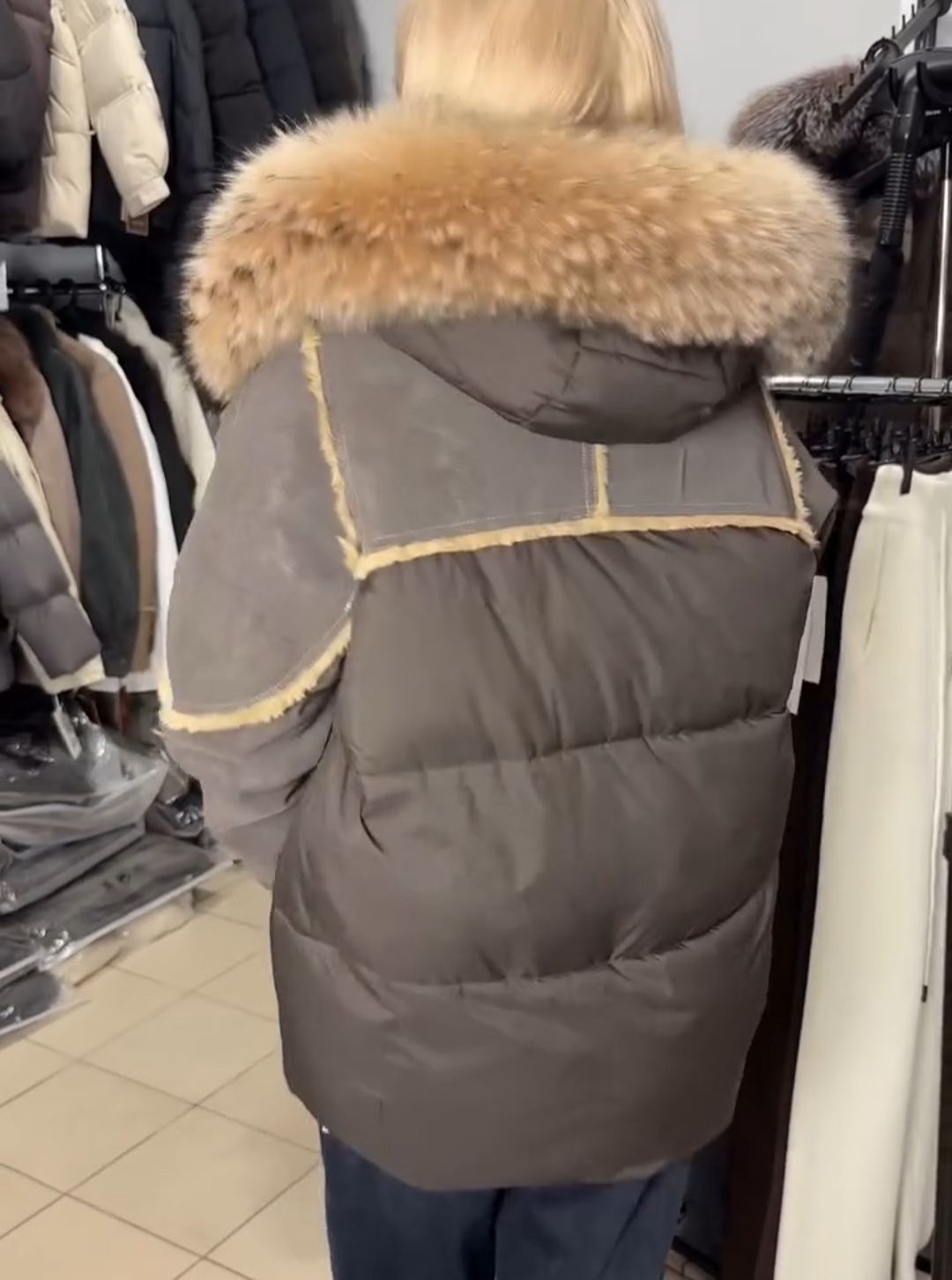 Fashion Suede-Like Fur-Detail Gray Parka