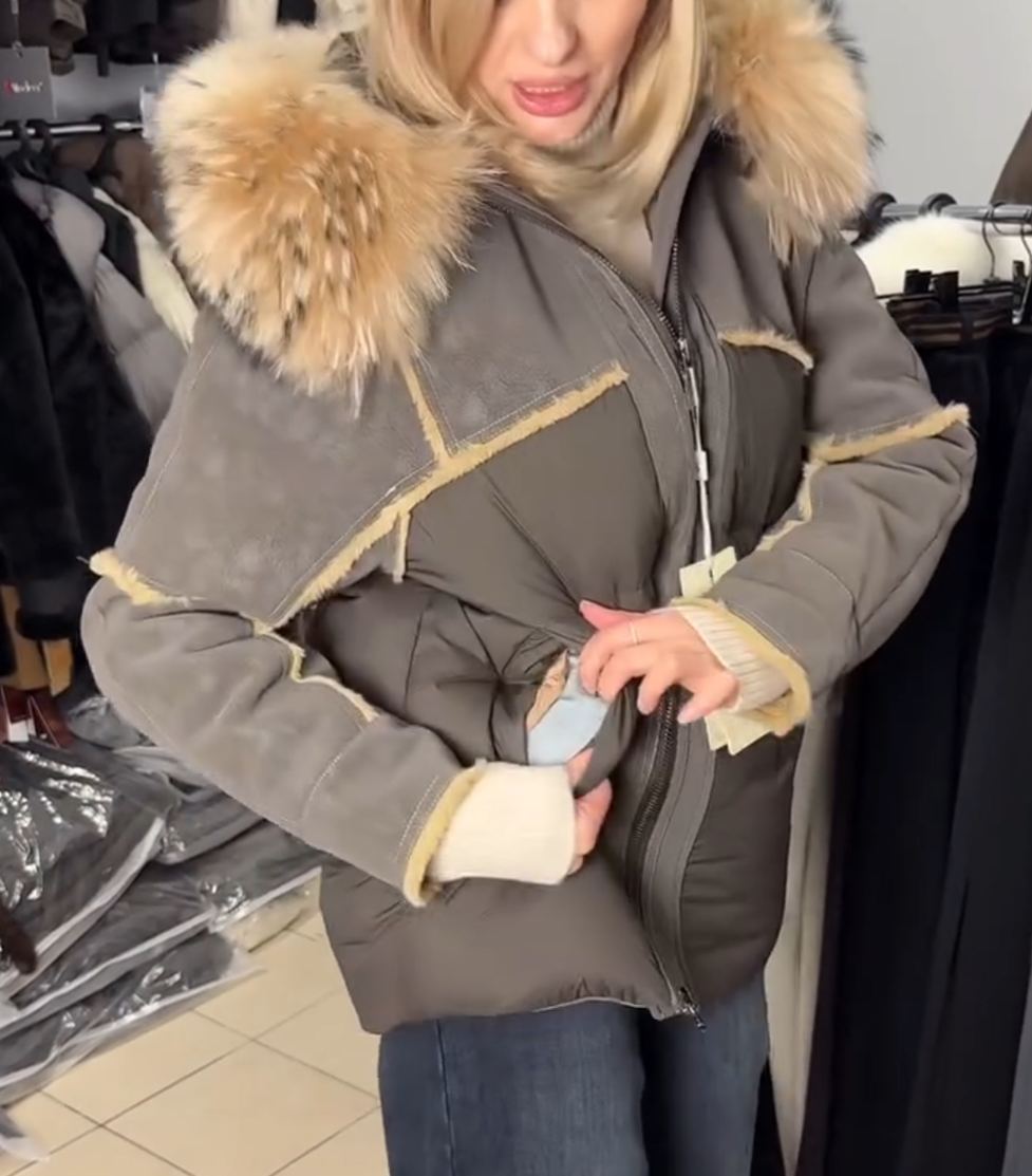 Fashion Suede-Like Fur-Detail Gray Parka