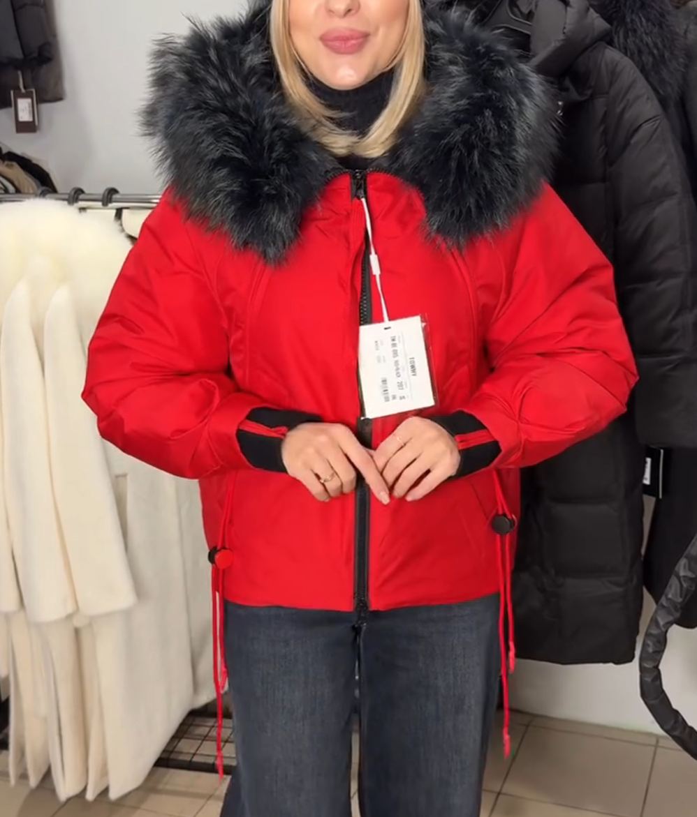 Two-Tone Fur-Hood Red & Black Parka