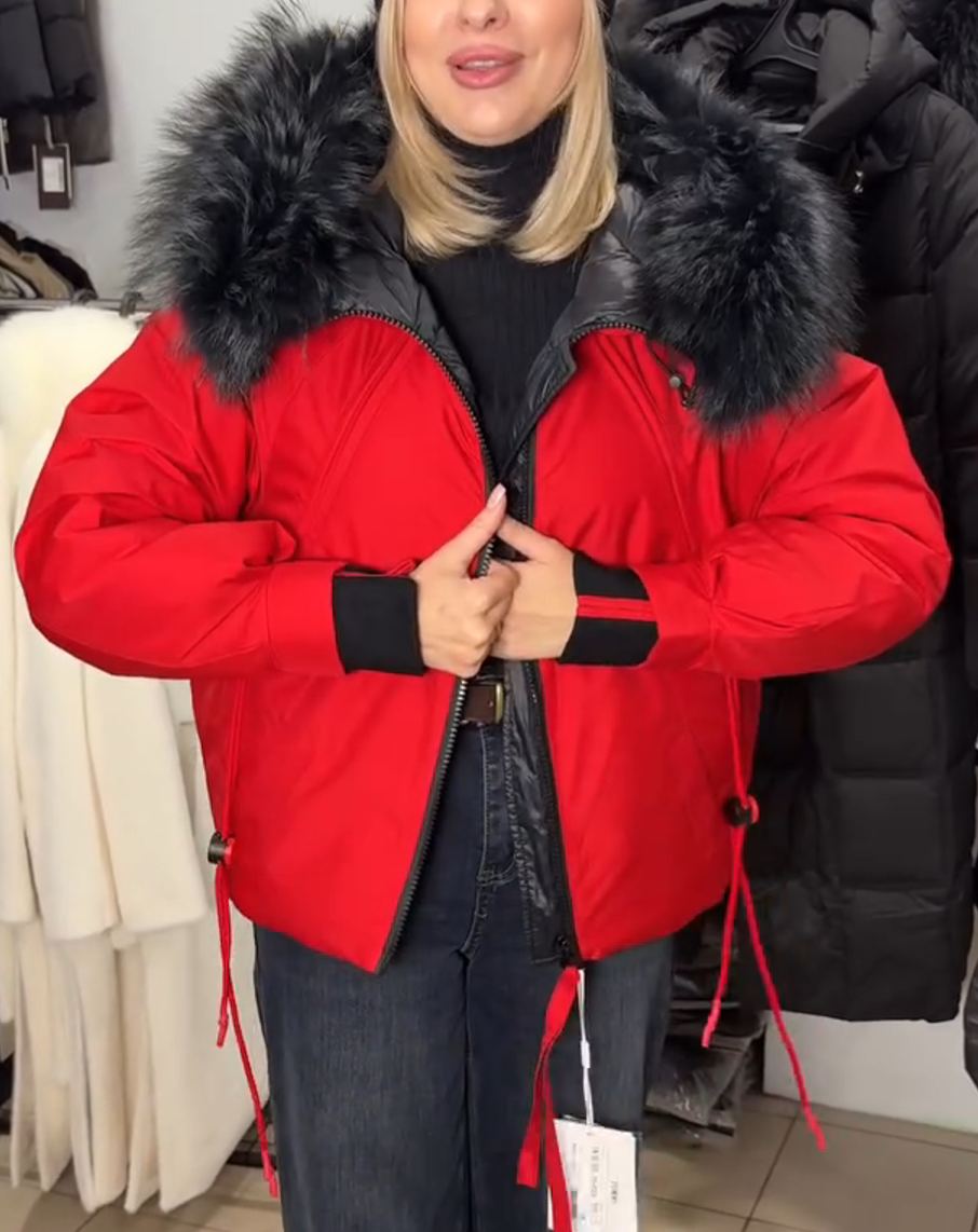 Two-Tone Fur-Hood Red & Black Parka