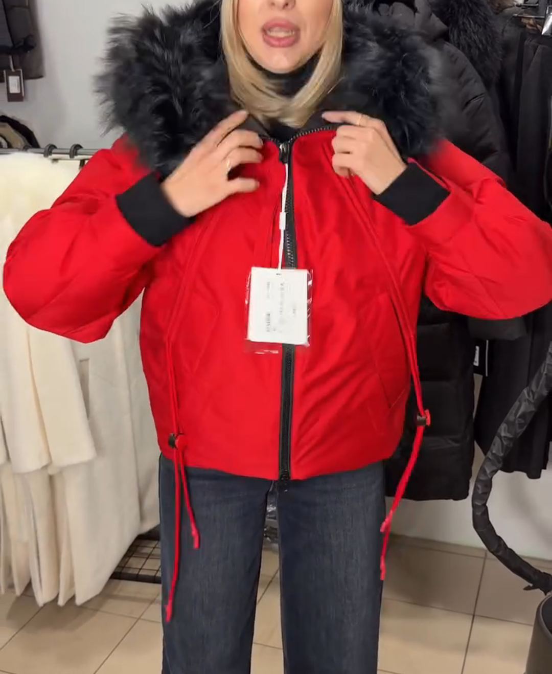 Two-Tone Fur-Hood Red & Black Parka