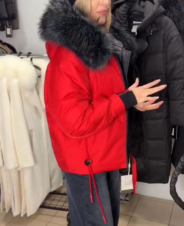 Two-Tone Fur-Hood Red & Black Parka