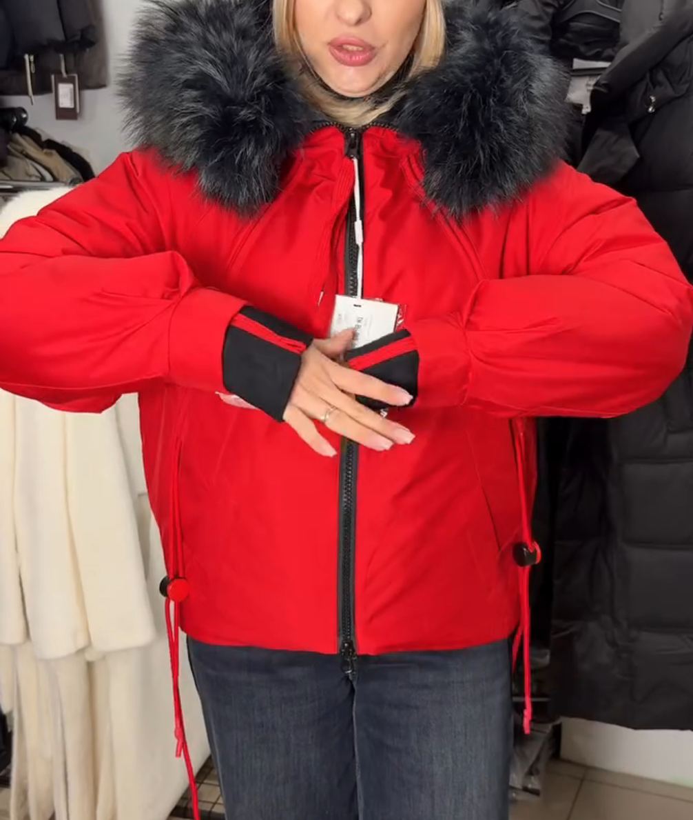 Two-Tone Fur-Hood Red & Black Parka