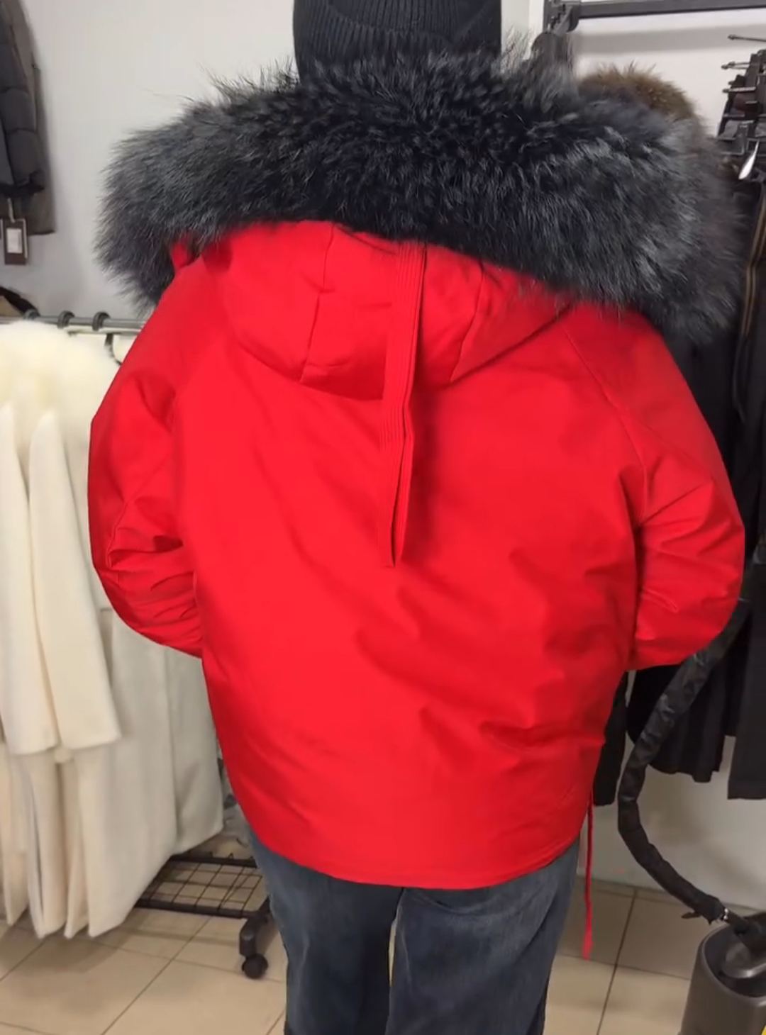 Two-Tone Fur-Hood Red & Black Parka