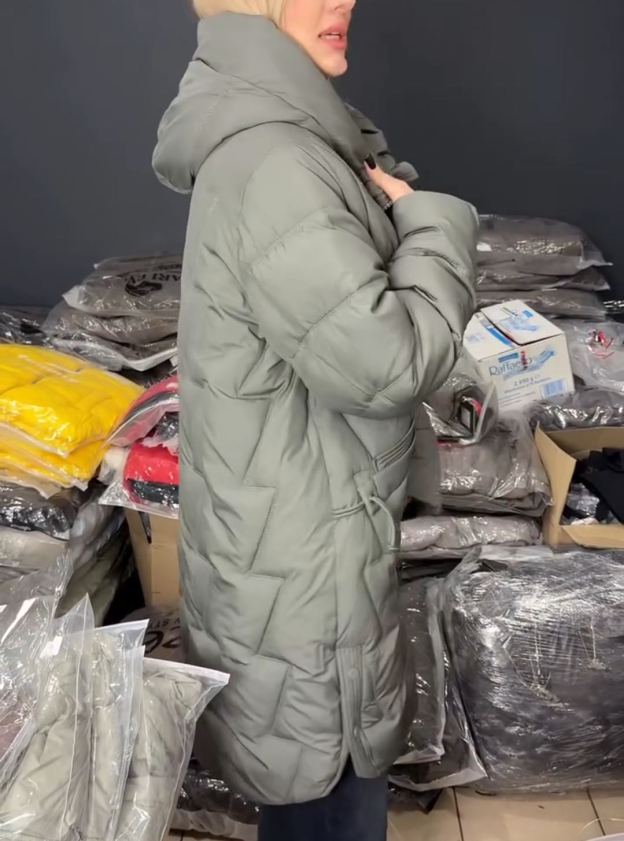 Diagonal-Quilted Sage Green Down Jacket