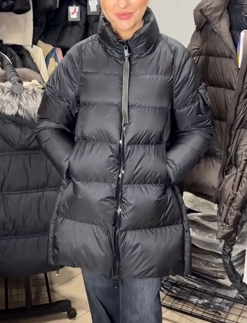Adjustable-Hem Oversized Down Jacket